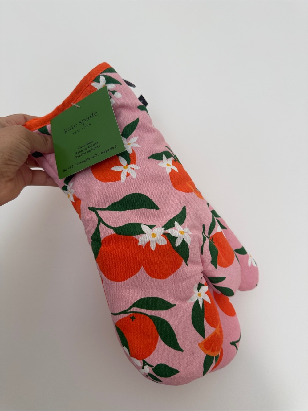 kate spade Pink Oven Mitts with Orange Fruit Print - Picture 3 of 3